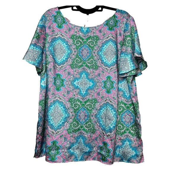 2/$30 Talbots Tunic Top Blouse Size 2X Colorful Boho Western Resortwear Satin - Picture 1 of 10